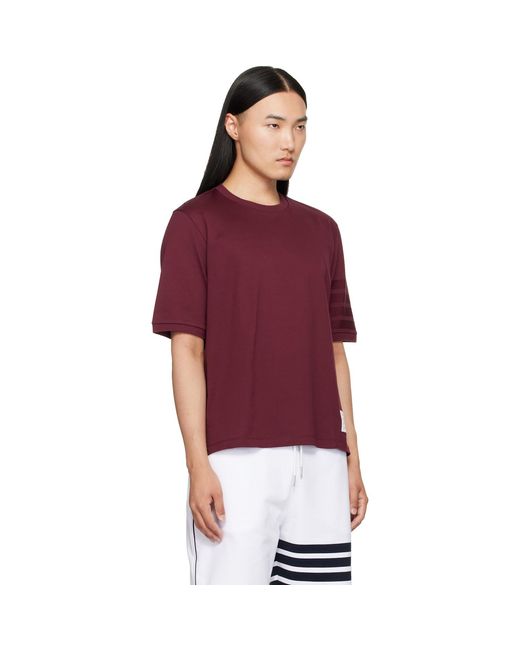 Thom Browne Red Burgundy Jersey Ottoman 4-Bar T-Shirt for men