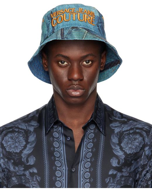 Versace Blue Patchwork Denim Bucket Hat for men