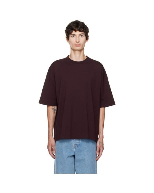 Dries Van Noten Red Burgundy Dropped Shoulder T-Shirt for men