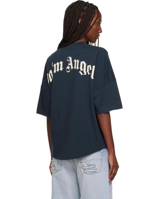 Palm Angels Blue Curved Logo Collar Over T-Shirt