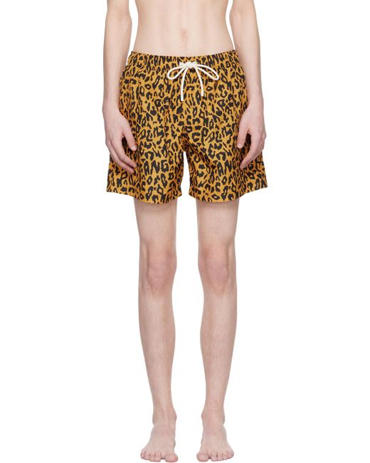 Palm Angels Black Yellow Cheetah Swim Shorts for men