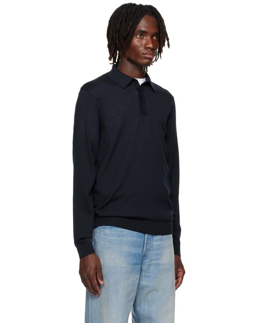 Polo À Manches Longues Bleu Marine En Laine Vierge Boss pour homme en coloris Black