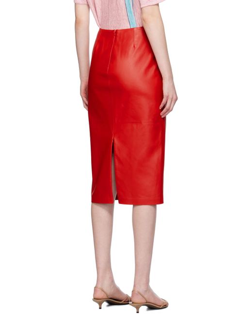 The Row Red Bartellette Leather Midi Skirt