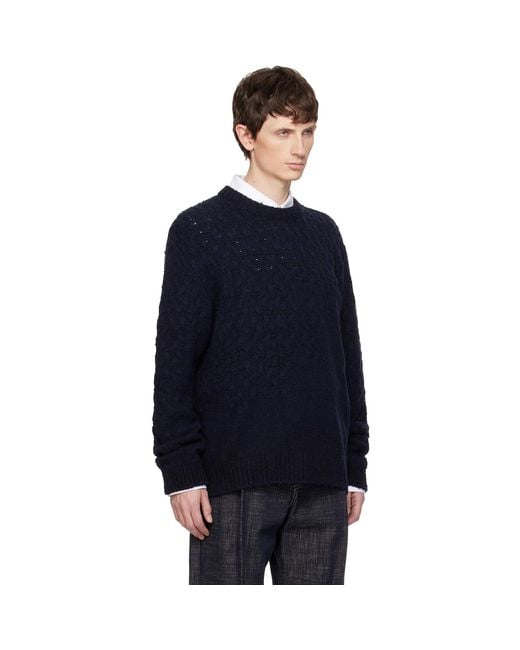 Wooyoungmi Blue Wool Blend Cable Sweater for men