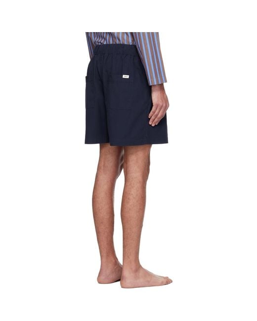 Tekla Blue Poplin Pyjama Shorts for men