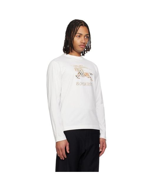 Burberry White Crewneck T-Shirt With Ekd And Logo Lettering Embroidery On The Front for men