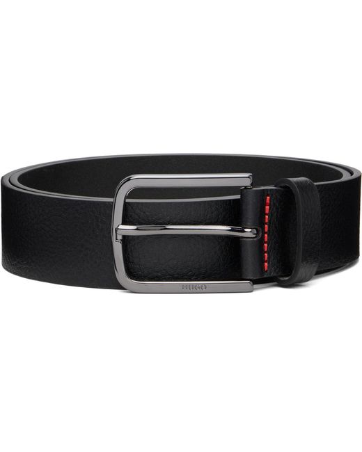 HUGO Black Italian-Made Grained Leather Belt for men