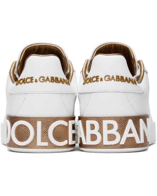 Baskets portofino blanc et doré en cuir de veau Dolce & Gabbana en coloris Black