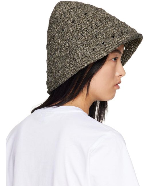 Ganni Gray Black Crochet Bucket Hat