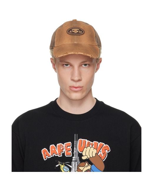 Aape By A Bathing Ape Multicolor Tan Moonface Logo Distressed Cap for men