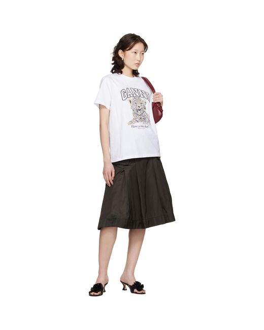 Ganni White Basic Jersey Leopard Relaxed T-Shirt