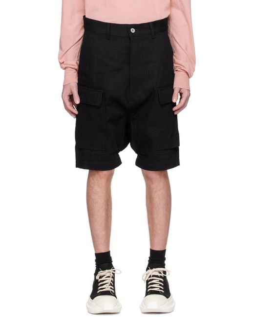 Rick Owens Black Cargo Denim Shorts for men