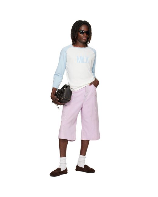 Acne Purple Paint Splatter Denim Shorts for men