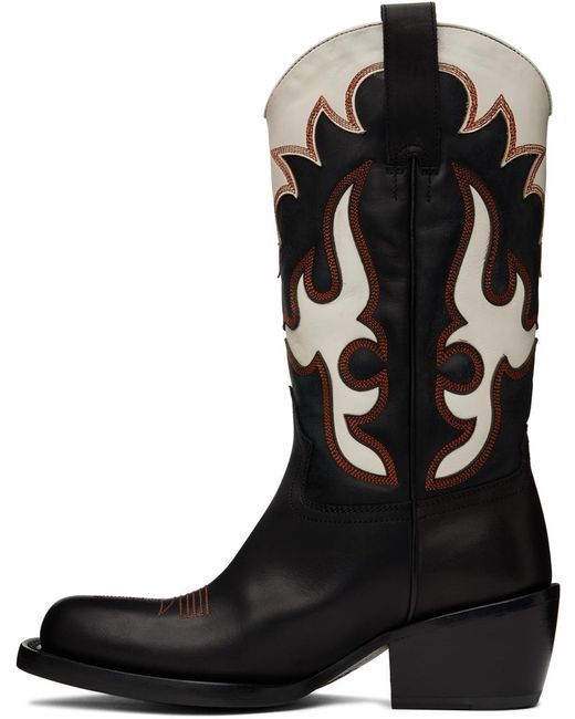 Dries Van Noten Black & White Cowboy Chelsea Boots for men