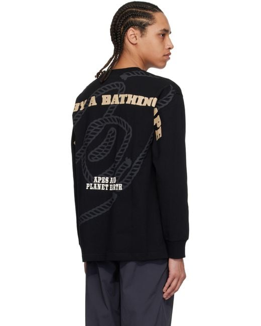 Aape By A Bathing Ape Black 'Aape' Theme Main Long Sleeve T-Shirt for men