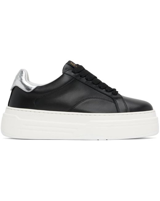 Black leather platform sneakers outlet