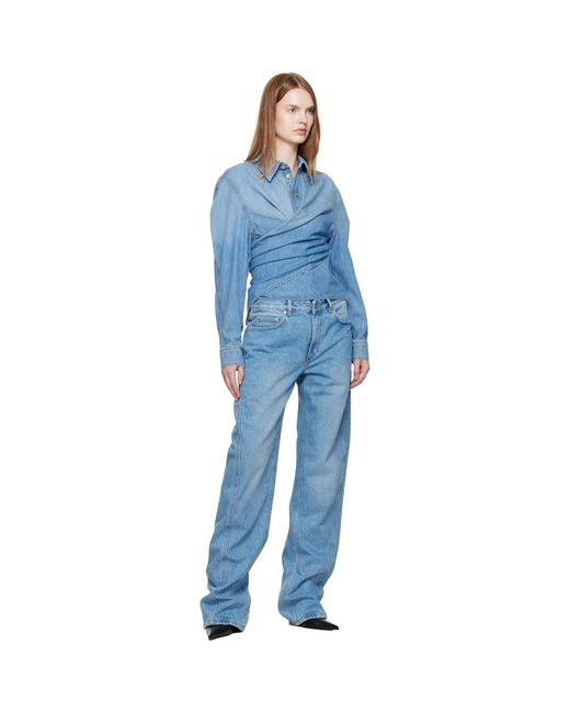 Mugler Blue Wrapped Chambray Shirt