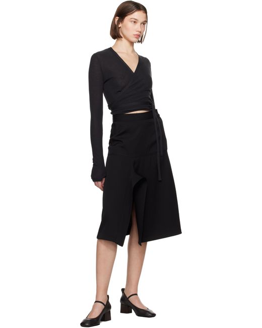 Lemaire Black Asymmetrical Wrapover Midi Skirt