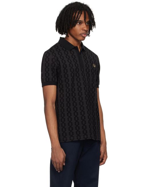 Fred Perry Black Cable Print Polo for men