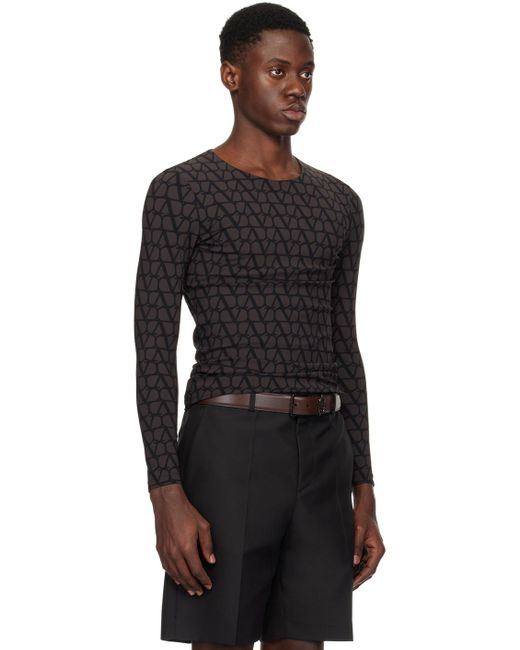 T-shirt à manches longues brun à motif toile iconographe Valentino pour homme en coloris Black