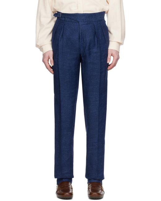 Ralph lauren label pantalon bleu marine à plis Ralph Lauren Purple Label pour homme en coloris Blue