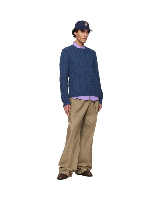 Polo Ralph Lauren Blue Cable-Knit Cotton Sweater for men
