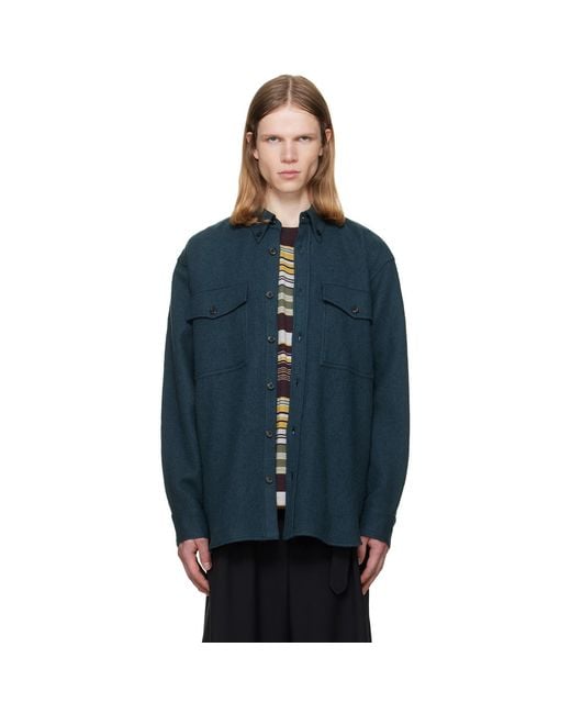 Dries Van Noten Blue Wool Overshirt for men