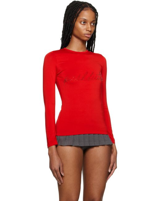 Pushbutton Red Crystal Long Sleeve T-shirt