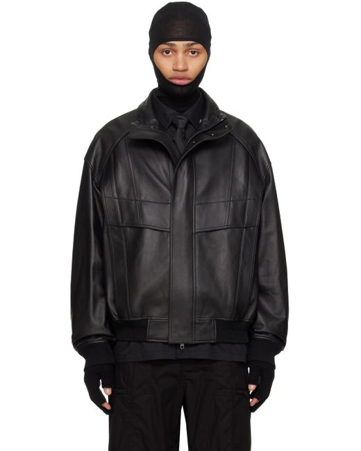 Juun.J Black Paneled Leather Jacket for men
