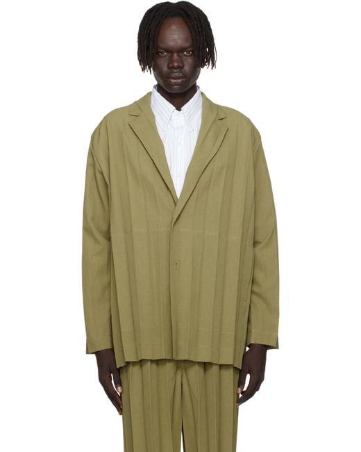 Homme Plissé Issey Miyake Green Khaki Edge Ensemble Blazer for men