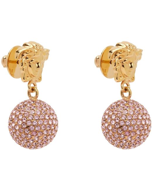 Versace White Gold & Pink Medusa Crystal Ball Earrings