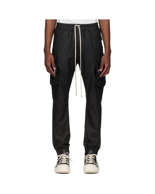 Rick Owens Black Temple Mastodon Leather Cargo Pants for men