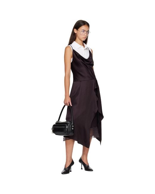 Acne Black Shiny Satin Slip Midi Dress