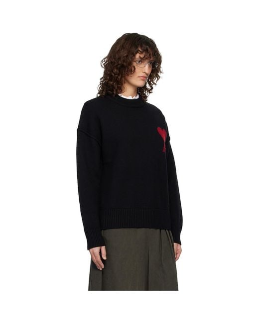AMI Black Wool Crewneck Ami De Coeur Sweater