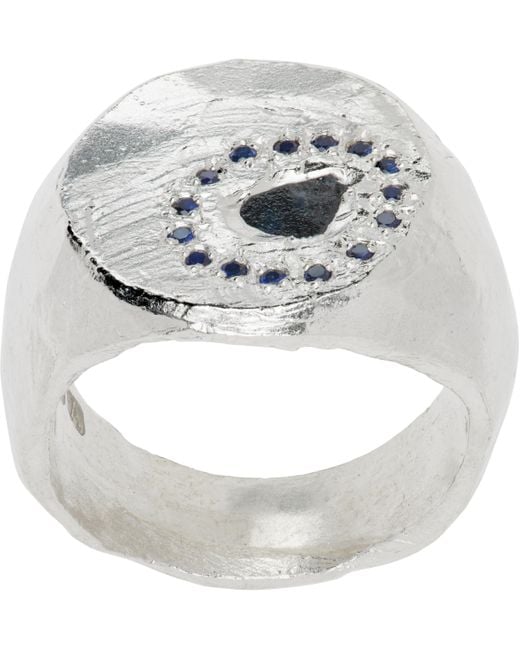 The Ouze Metallic Sapphire Halo Signet Ring for men