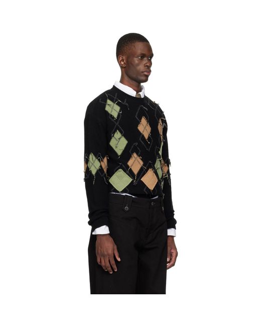 ANDERSSON BELL Black Tom Argyle Crew-Neck Sweater for men