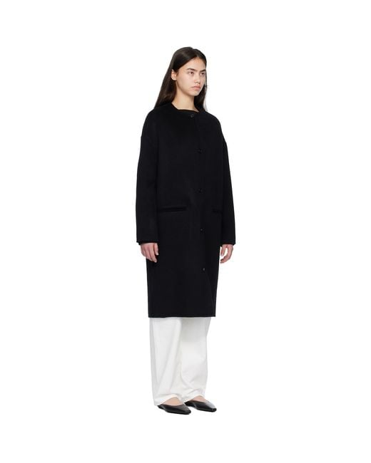 Loulou de Saison Black Kerry Wool Cashmere Drap Oval Coat