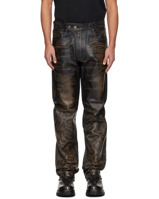 424 Black Fivepocket Rub Off Leather Pants for men