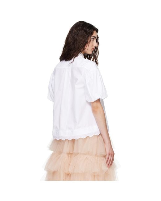 Simone Rocha White Cropped Puff Sleeve Lace Trim Shirt