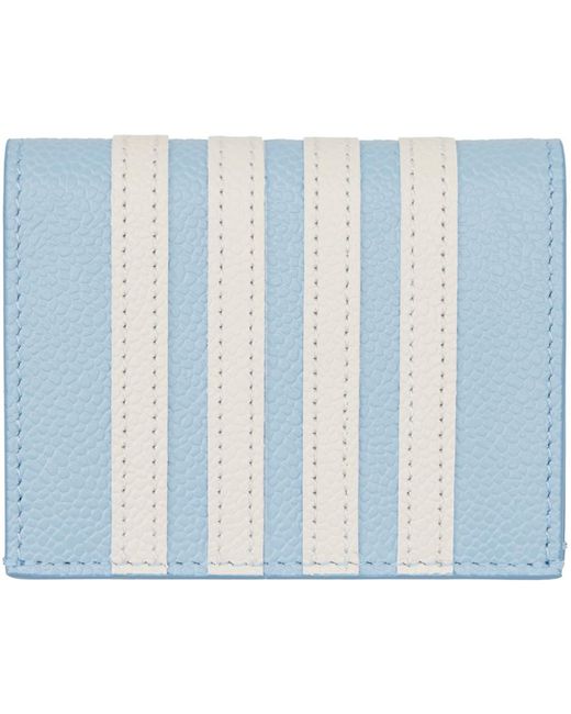 Thom Browne Blue Double 4-bar Appliqué Stripe Leather Card Holder for men
