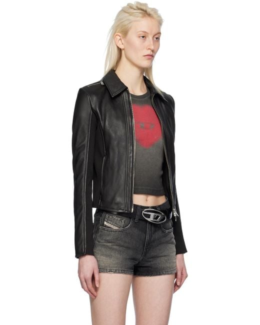 DIESEL Black L-sask Leather Jacket