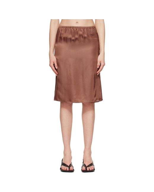 MM6 by Maison Margiela Brown Satin Midi Skirt