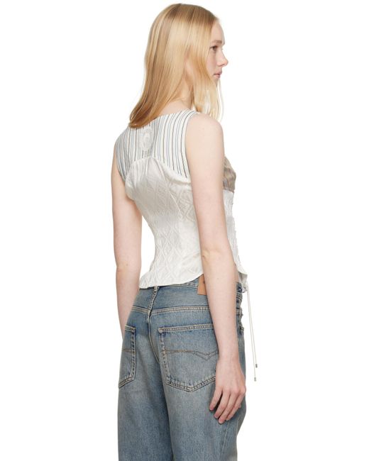 MARINE SERRE Blue Regenerated Striped Poplin Bustier Top