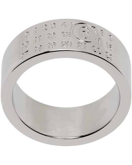 MM6 by Maison Martin Margiela Metallic Silver Numeric Minimal Signature Ring for men