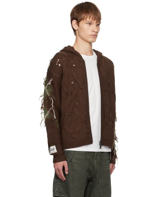 ANDERSSON BELL Brown Argyle Fisherman Zip-Up Hoodie for men