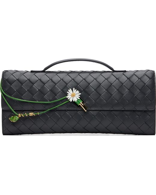 Bottega Veneta Black Daisy Closure Andiamo Clutch