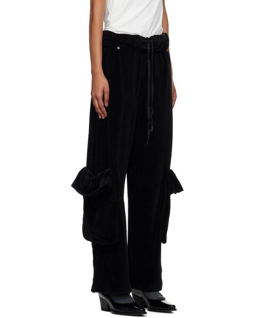 OPEN YY Women's Black Rolled Waist Velour Cargo Pants