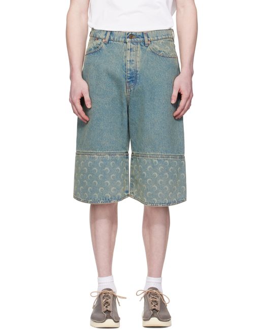メンズ MARINE SERRE ブルー Moon レーザー デニムショートパンツ Blue