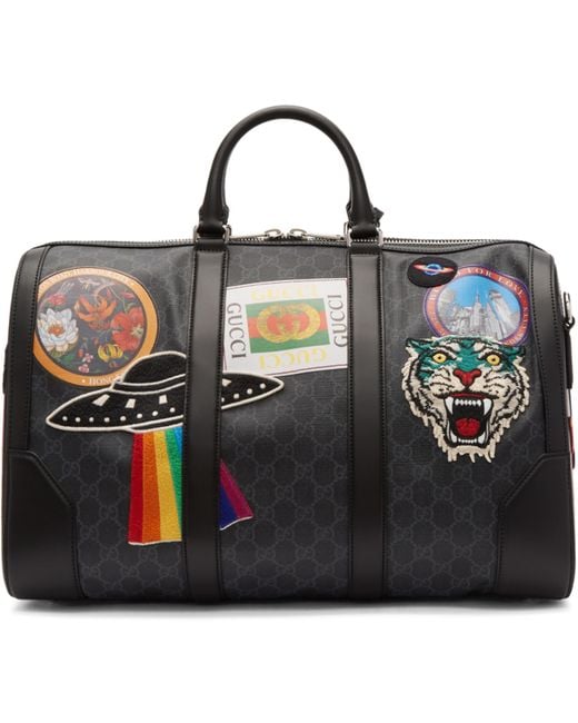 Gucci Black Gg Supreme Patches Duffle Bag Lyst