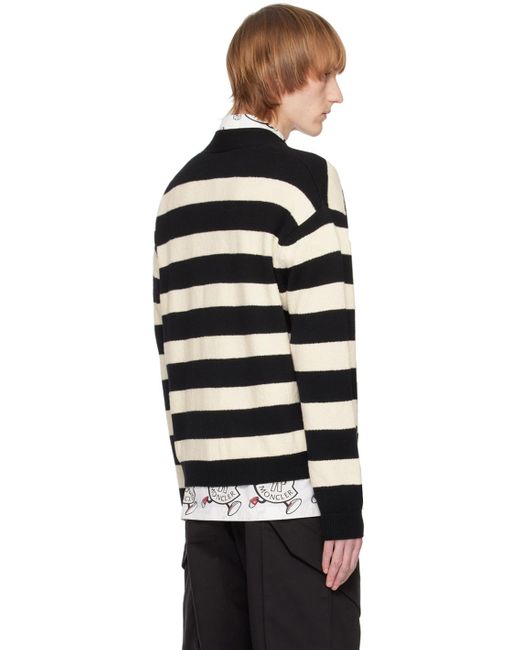 Moncler Black & White Striped Cardigan for men
